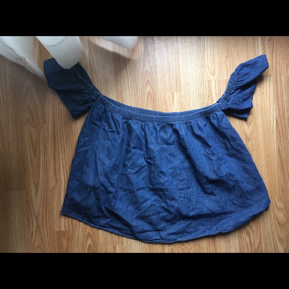 Denim off the shoulder crop top